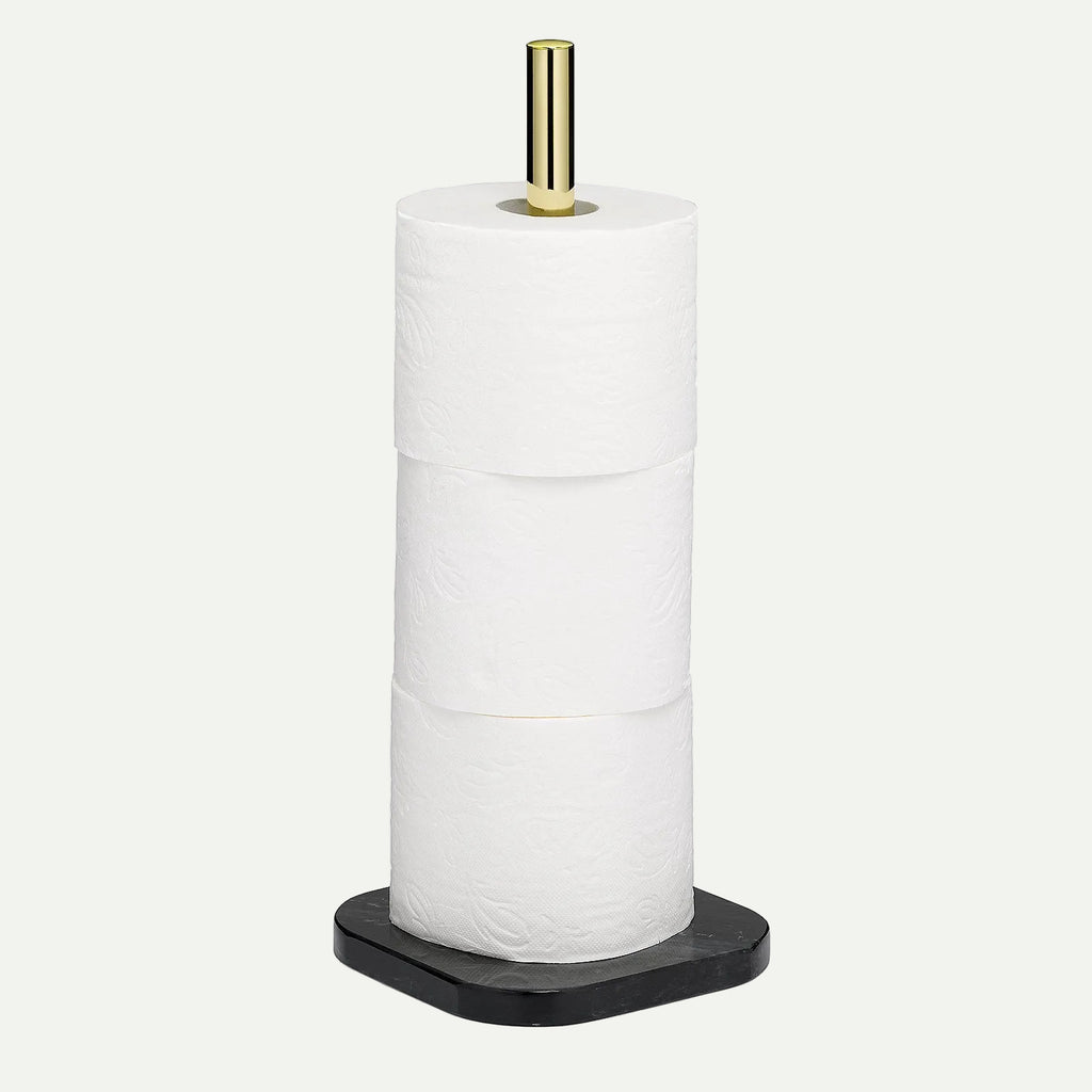NOVA toiletrolhouder vrijstaand 37 cm – goud & zwart marmer