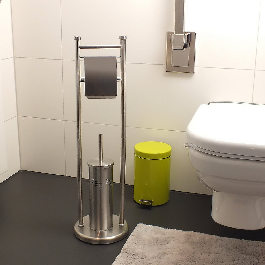 MILANO toiletset 22 x 22 x 77,5 cm – Zilver – Toiletborstel & toiletrolhouder