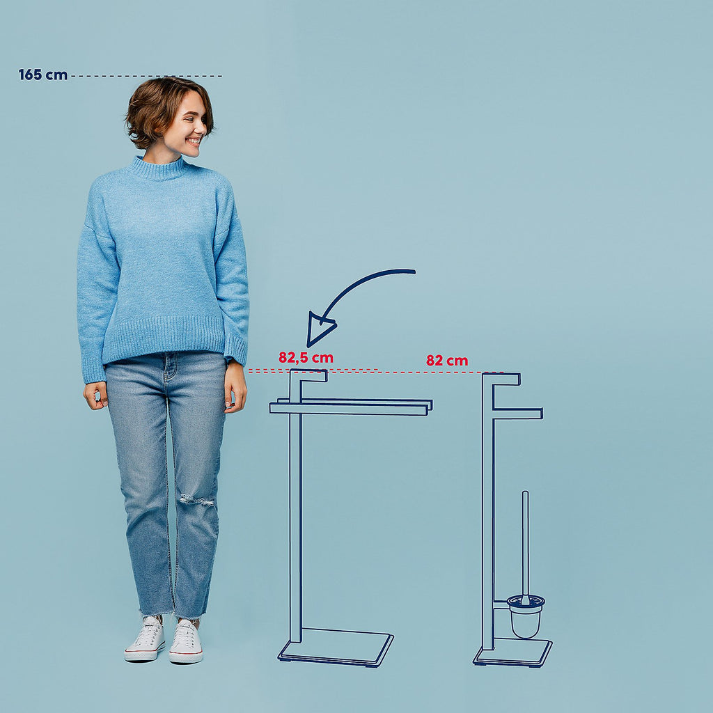 COPENHAGEN toiletset 20x20x82 cm – Zwart & eiken – Toiletborstel & toiletrolhouder