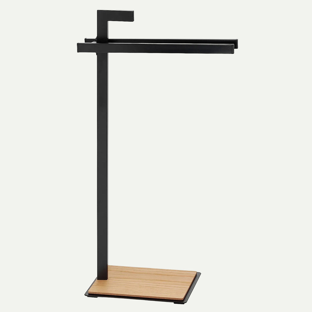 ORVEO handdoekrek vrijstaand 82,5 cm – zwart met eiken accenten
