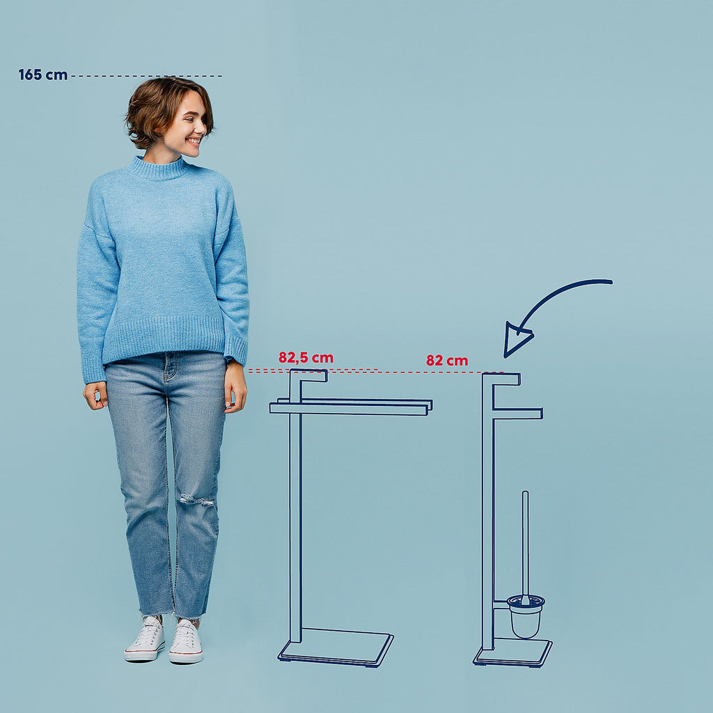 ORVEO handdoekrek vrijstaand 82,5 cm – zwart met eiken accenten