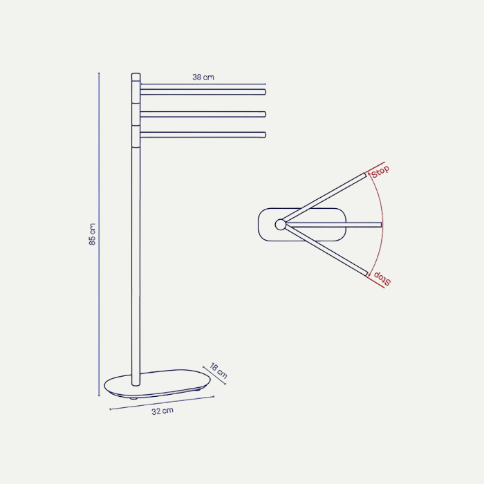 LUXORA staande handdoekhouder 91 cm – RVS 18/10 – vrijstaand design