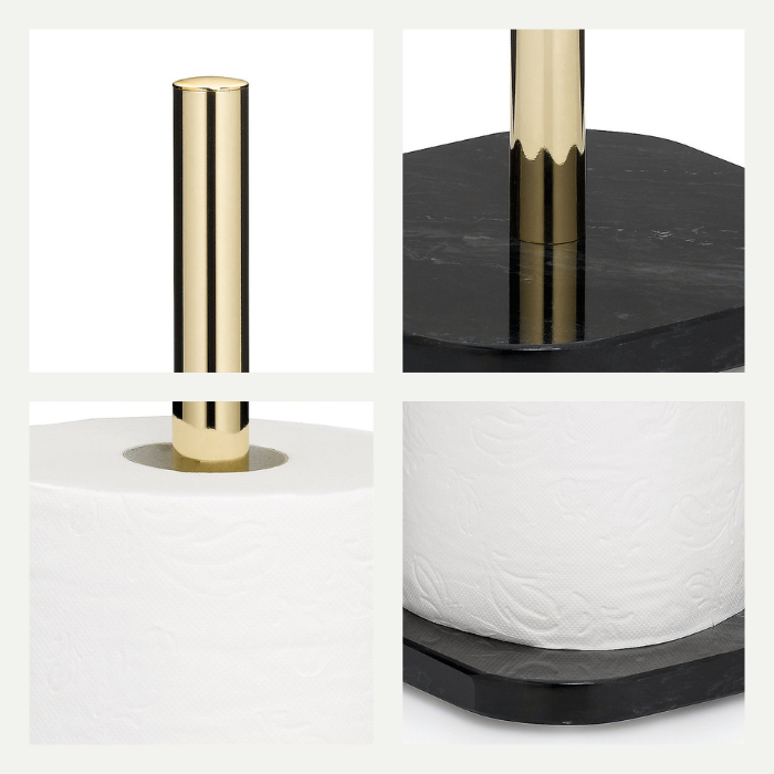 NOVA toiletrolhouder vrijstaand 37 cm – goud & zwart marmer