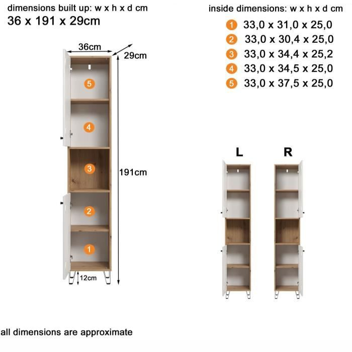 PRAGUE badkamerkast - 36 x 191 x 29 cm