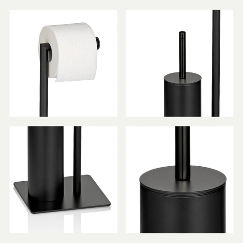 BERLIN toiletset 20x20x71 cm – Zwart mat – Toiletborstel & toiletrolhouder